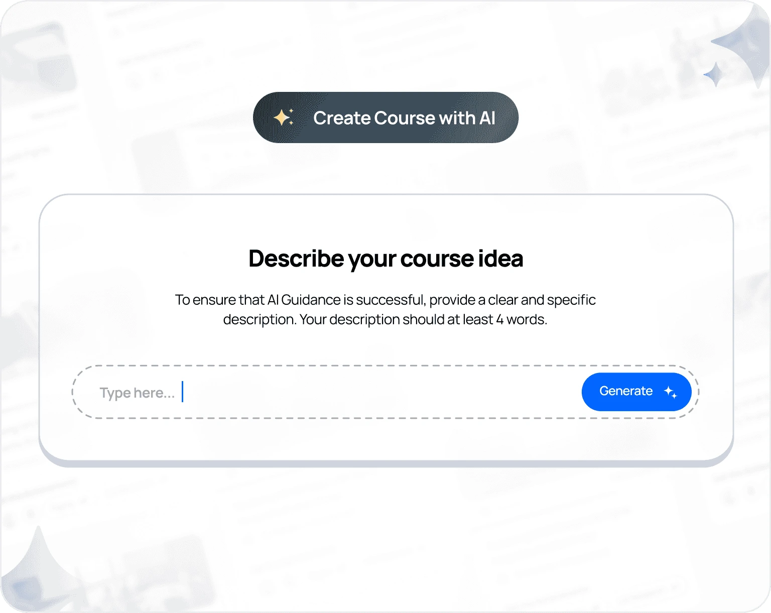 AI-powered course creation interface